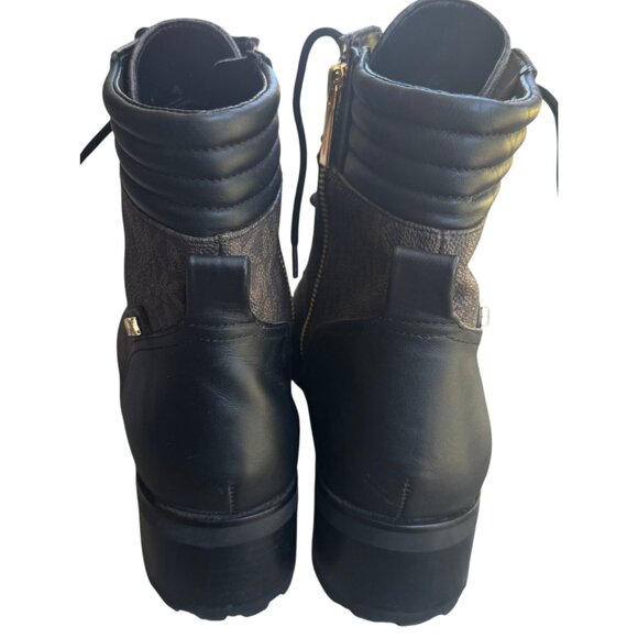 Michael Kors Alistair Combat Moto Boot Womens Size 11 Lace Up Logo Brown Black - Picture 6 of 7